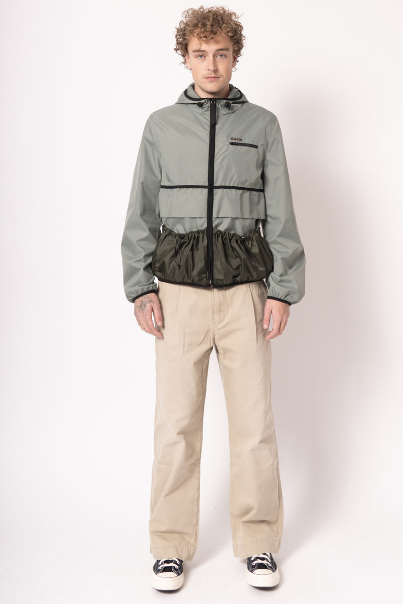 Green Nylon Jacket With Drawstring Pockets