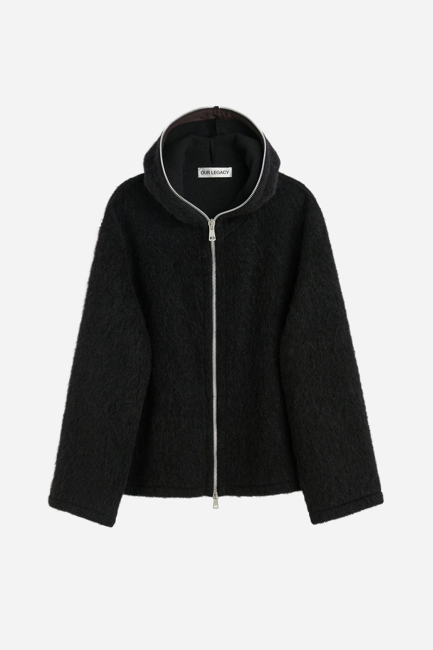 Full Zip Hood Black Hairy Wool