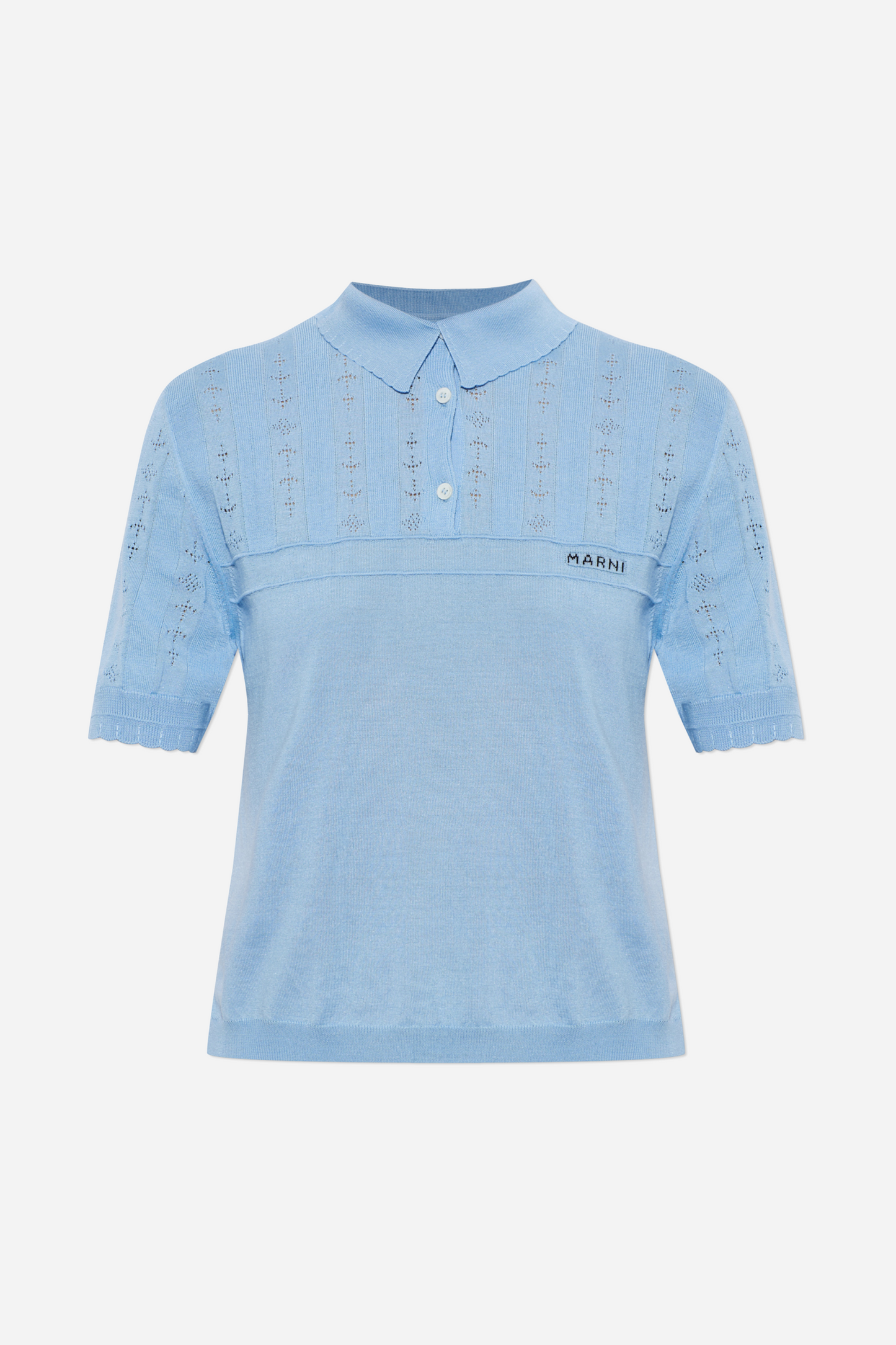 Wool/Silk Pointelle Polo Powder Blue