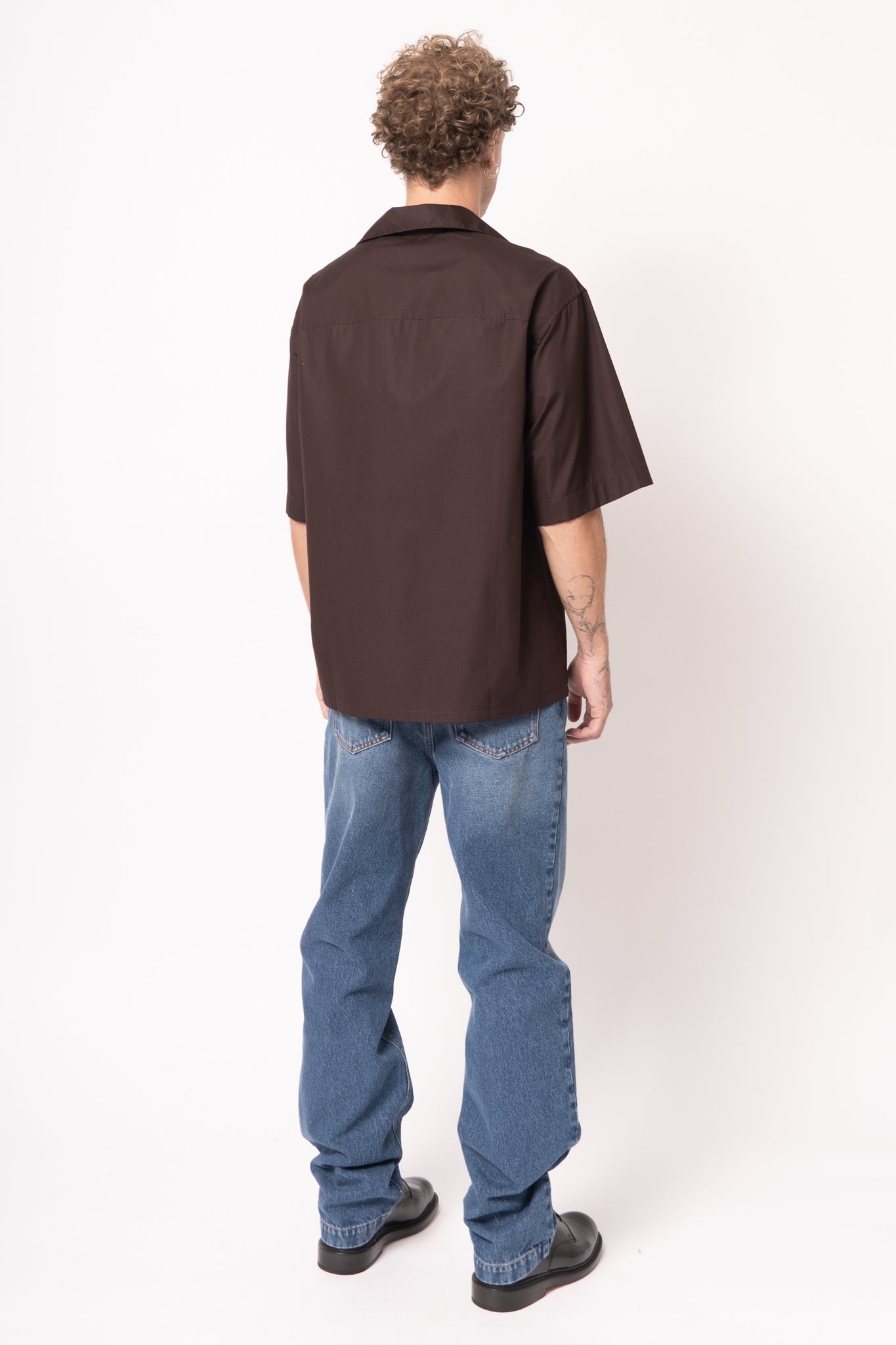 Logo Organic Poplin S/S Shirt Brown