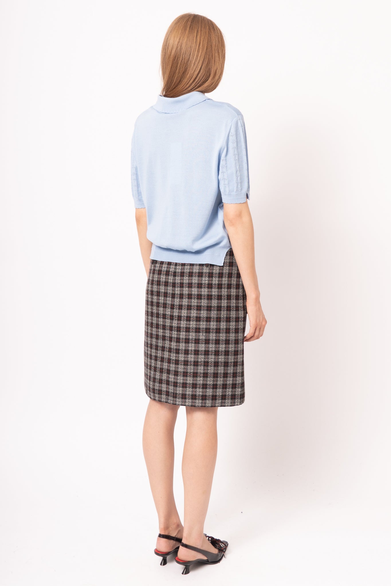Wool/Silk Pointelle Polo Powder Blue