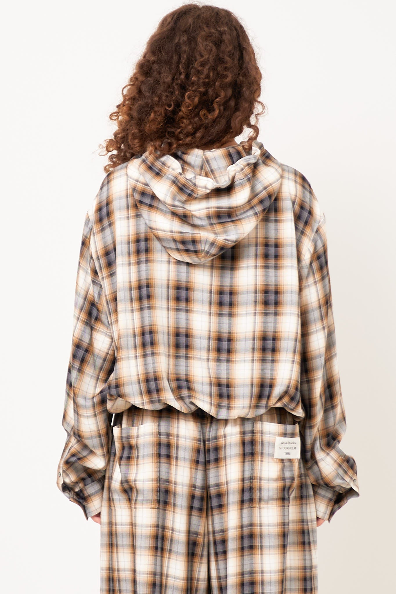 Hooded Overshirt Beige Black Check