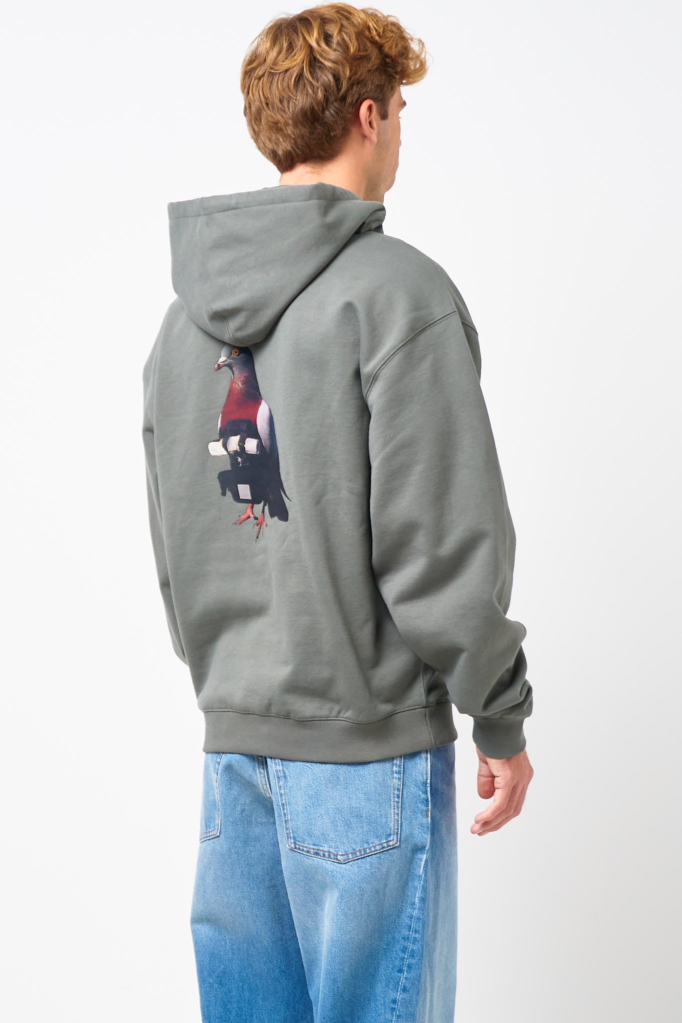 Loose Fit Hoodie Pigeon Print Gray