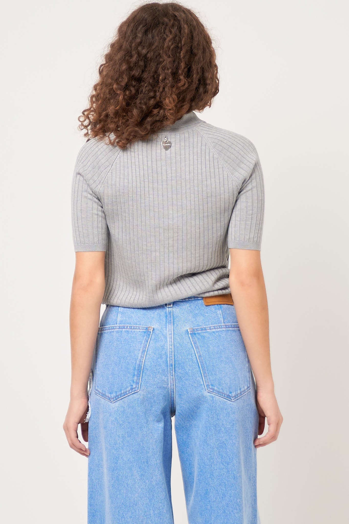 S/S Silk Polo Knit Grey