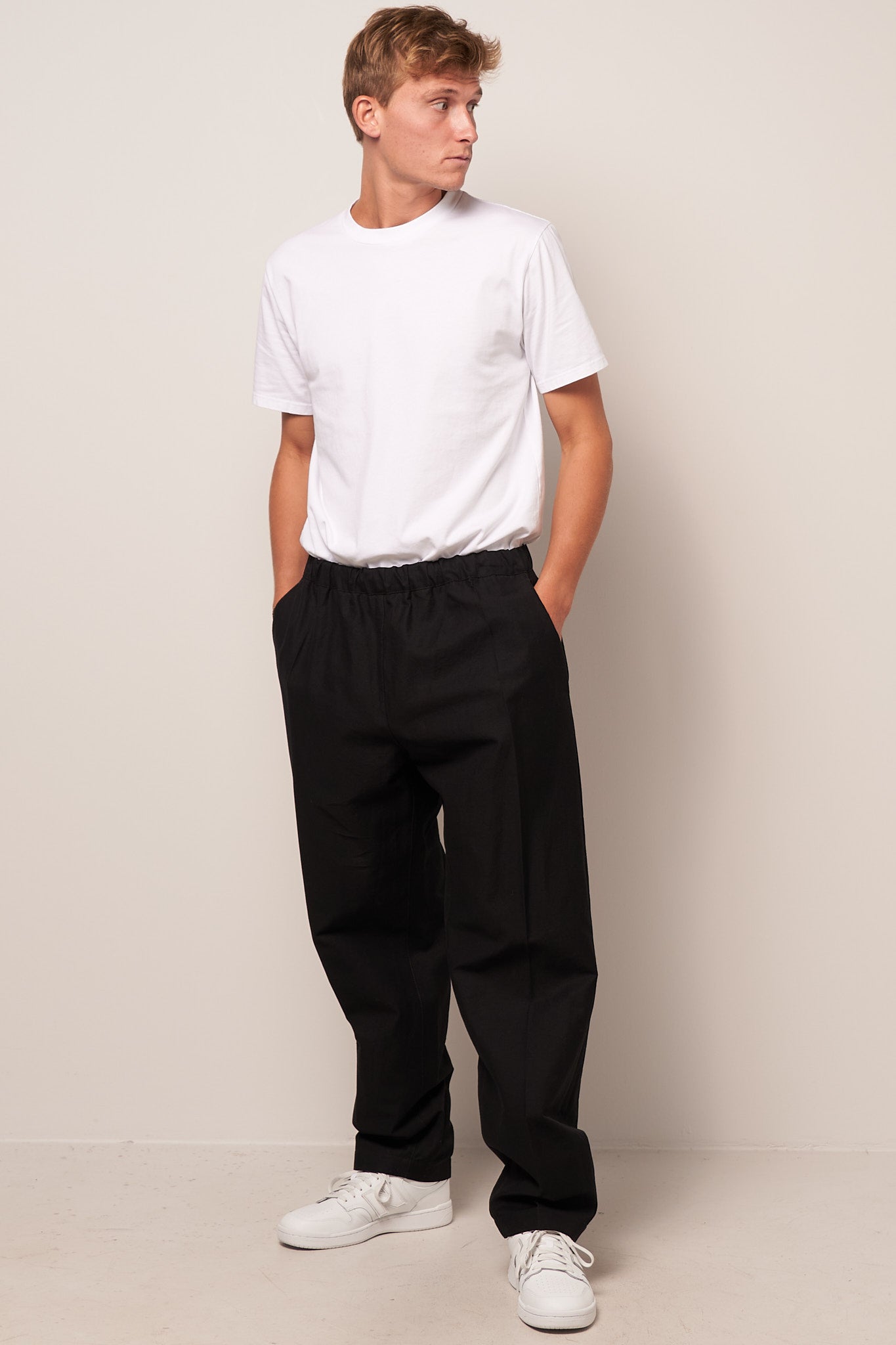 Cotton Silk Drawstring Trousers Black