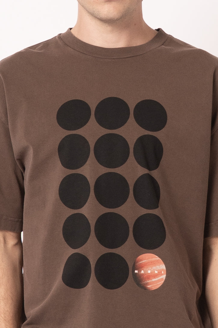 Cotton T-shirt Planet Print Brown