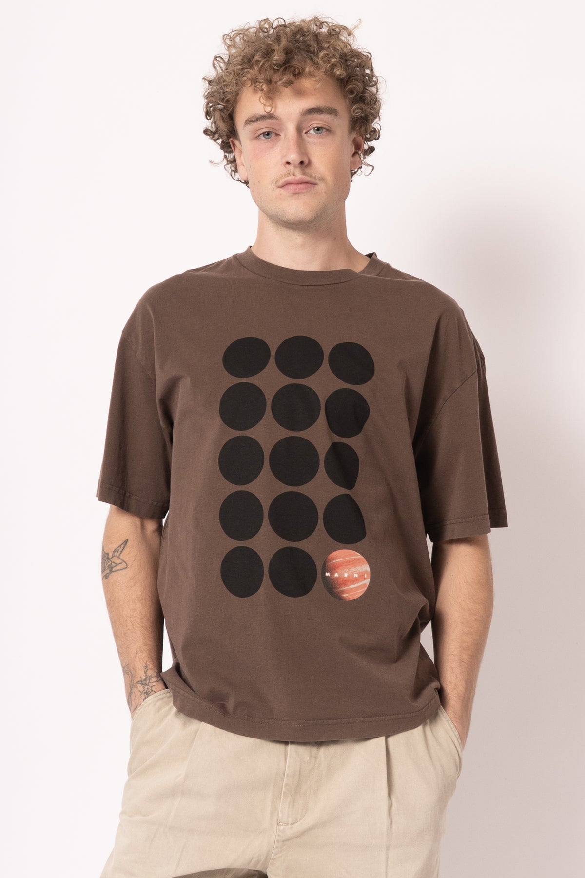 Cotton T-shirt Planet Print Brown