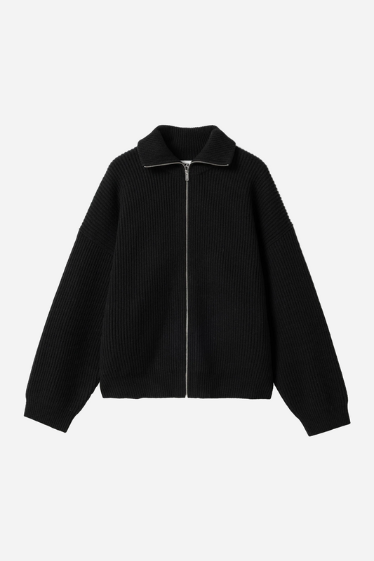 Vonarstræti Zipped Wool Sweater Black
