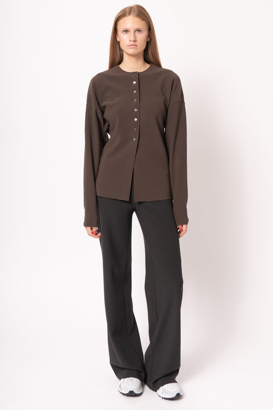 Lay2 Round-Neck Cardigan Cocoa Brown
