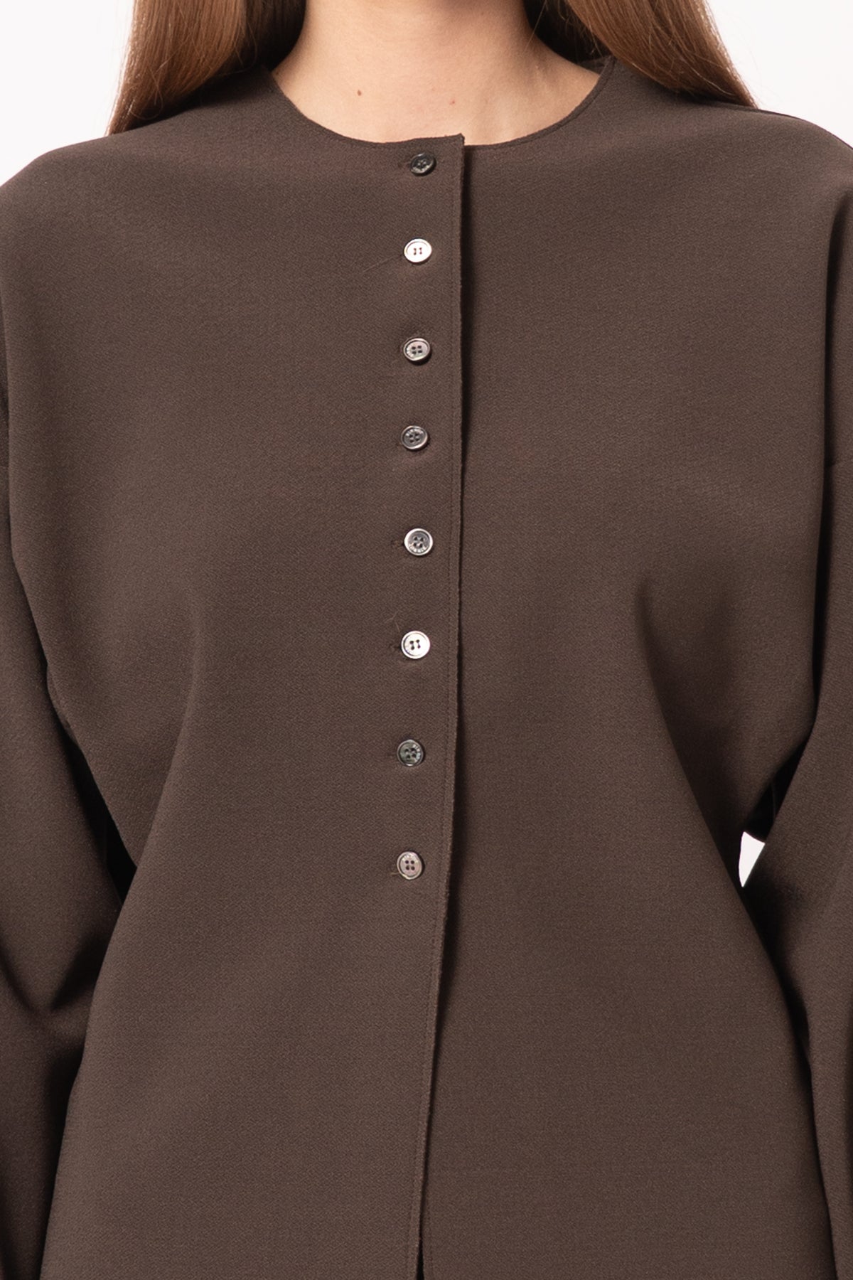 Lay2 Round-Neck Cardigan Cocoa Brown