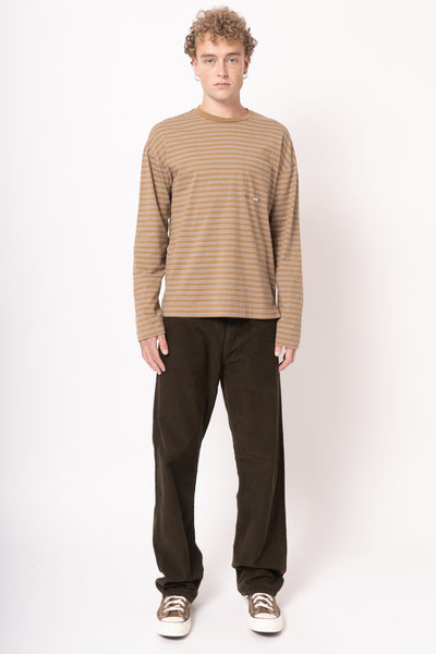 Stripe LS Pocket Tee Brown