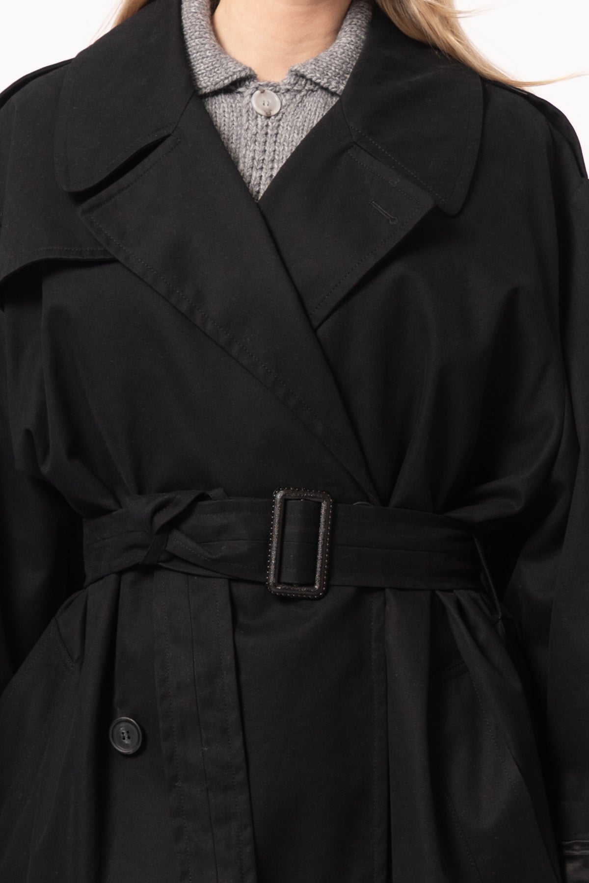 Cotton Twill Trench Coat Black