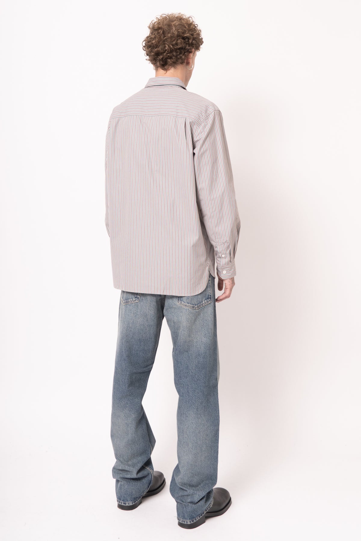 Loose Fit Almond Green Striped Shirt