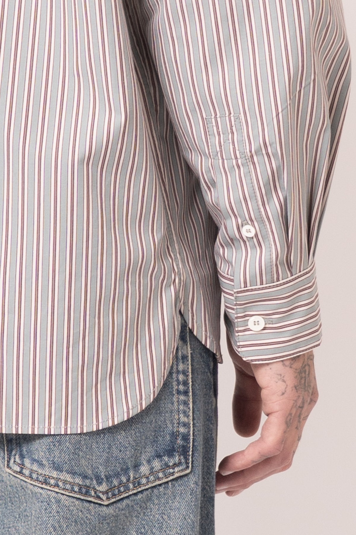Loose Fit Almond Green Striped Shirt