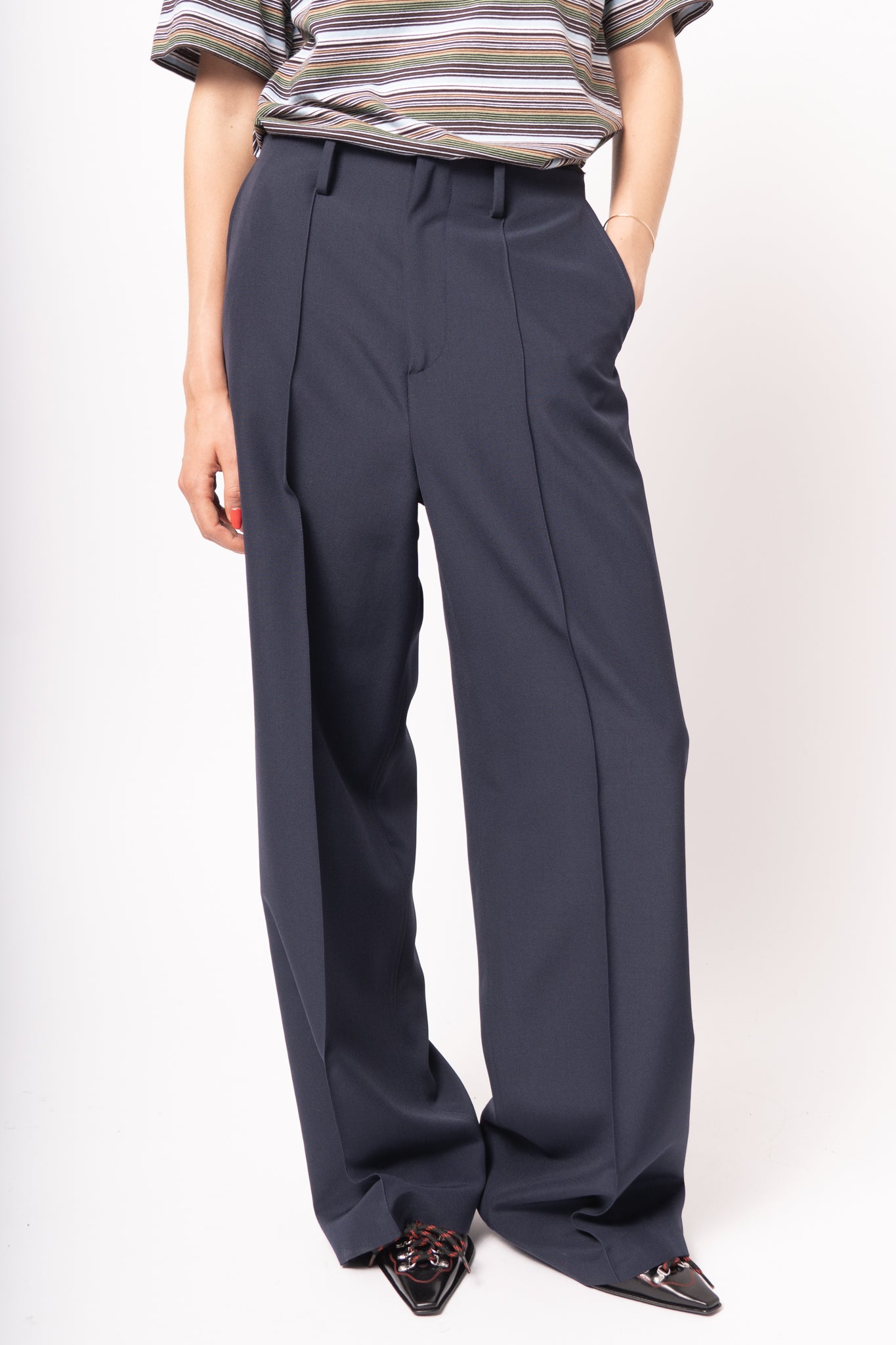 Wool Wide-Leg Trousers Blueblack