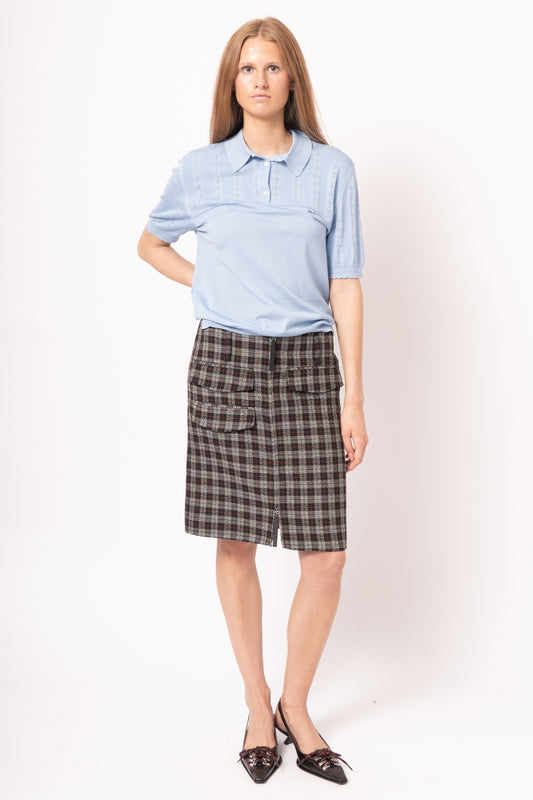 Wool/Silk Pointelle Polo Powder Blue