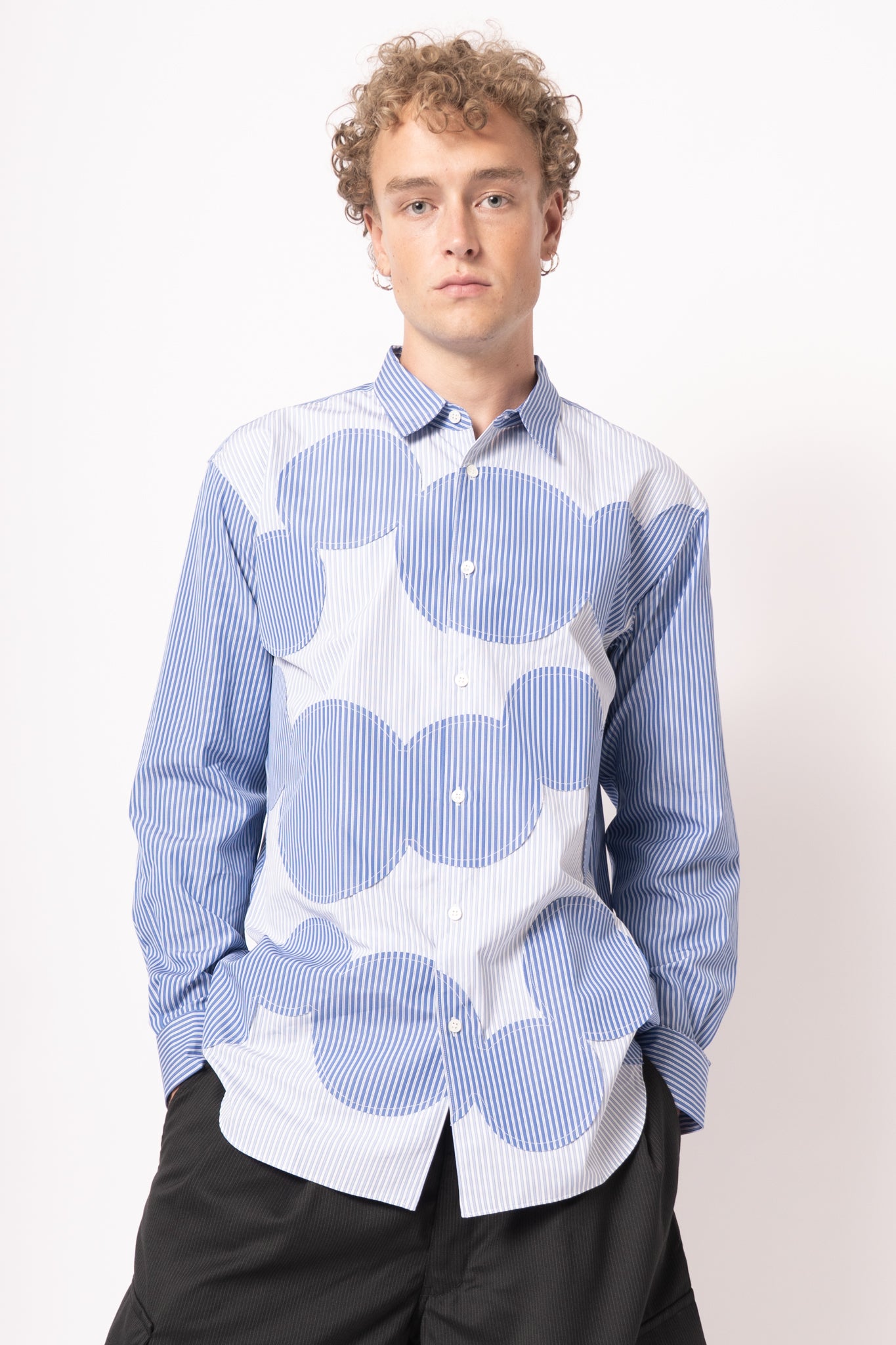 Circle Pattern Stripe Shirt Blue Stripe