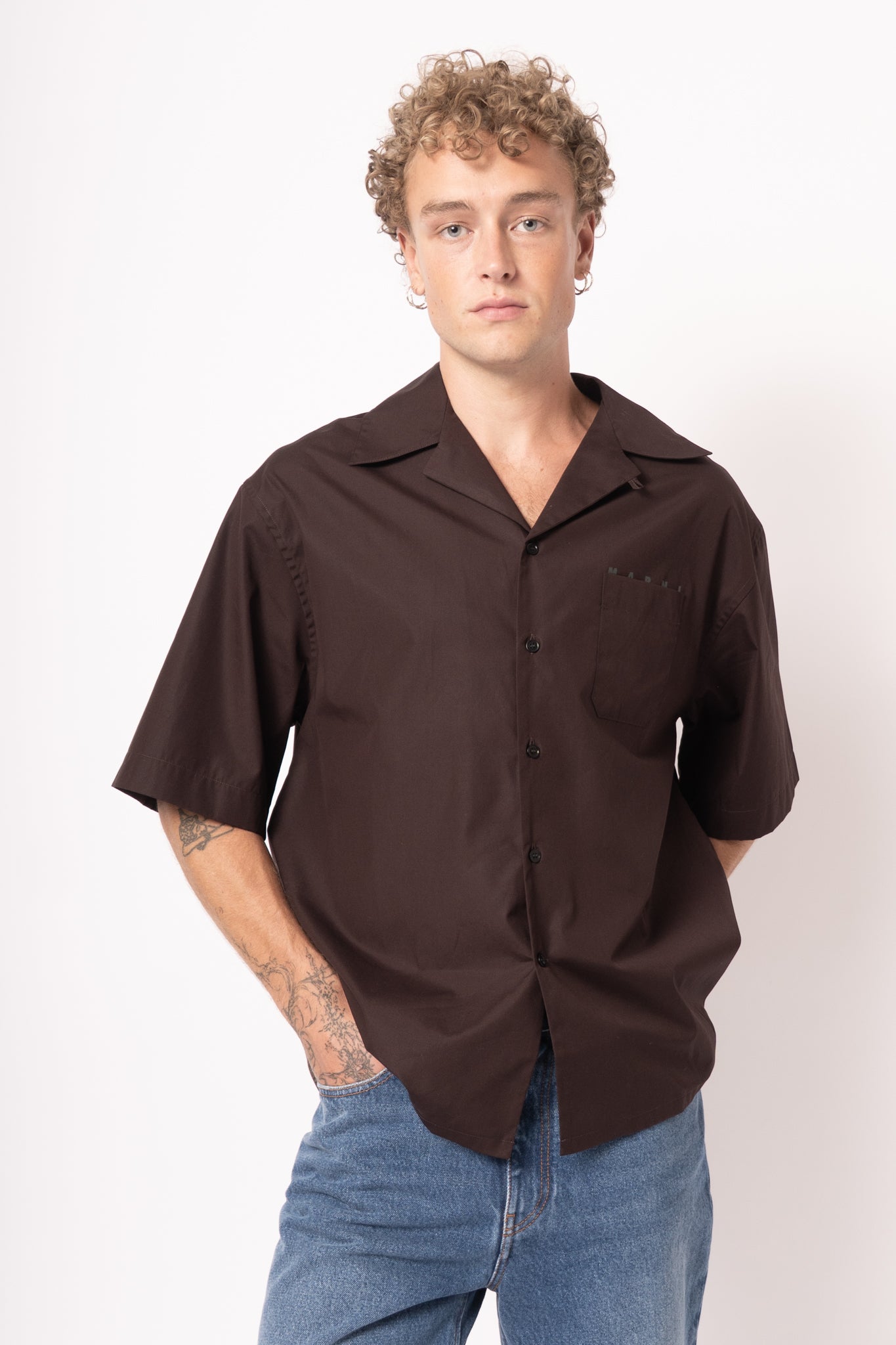 Logo Organic Poplin S/S Shirt Brown