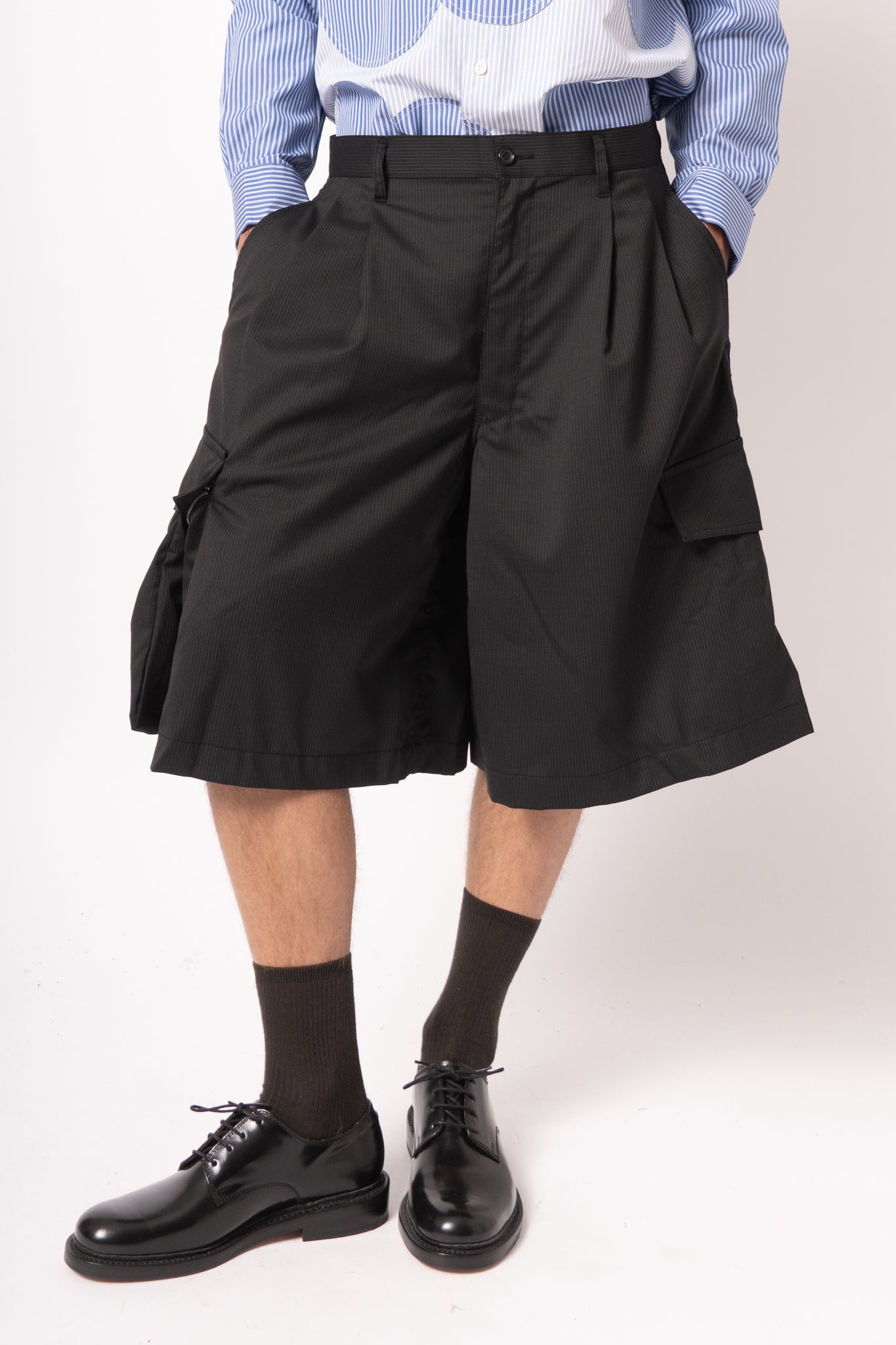 Pinstripe Cargo Shorts Black
