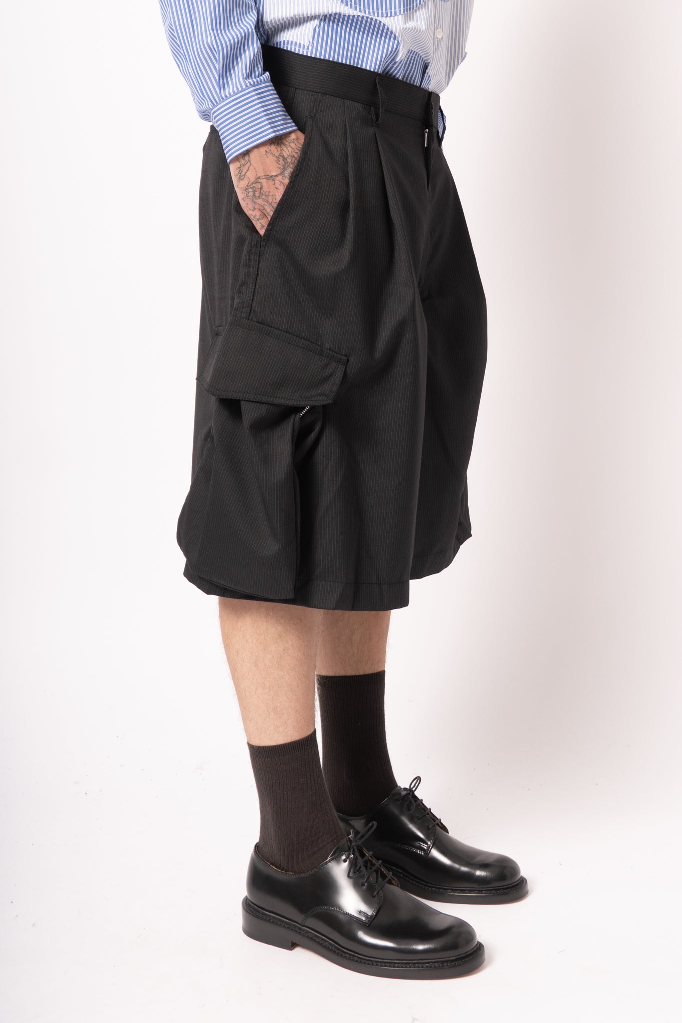 Pinstripe Cargo Shorts Black