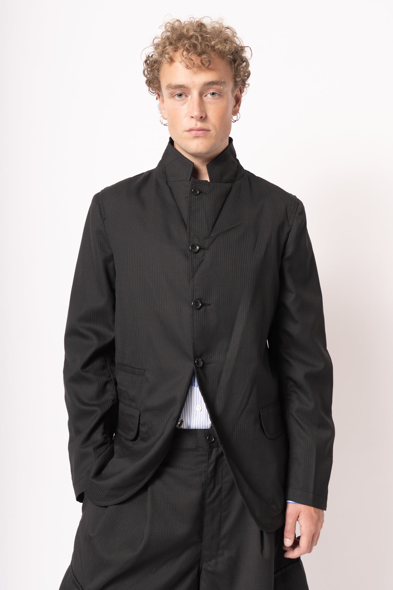 Single Breasted Herringbone Blazer Black/Navy