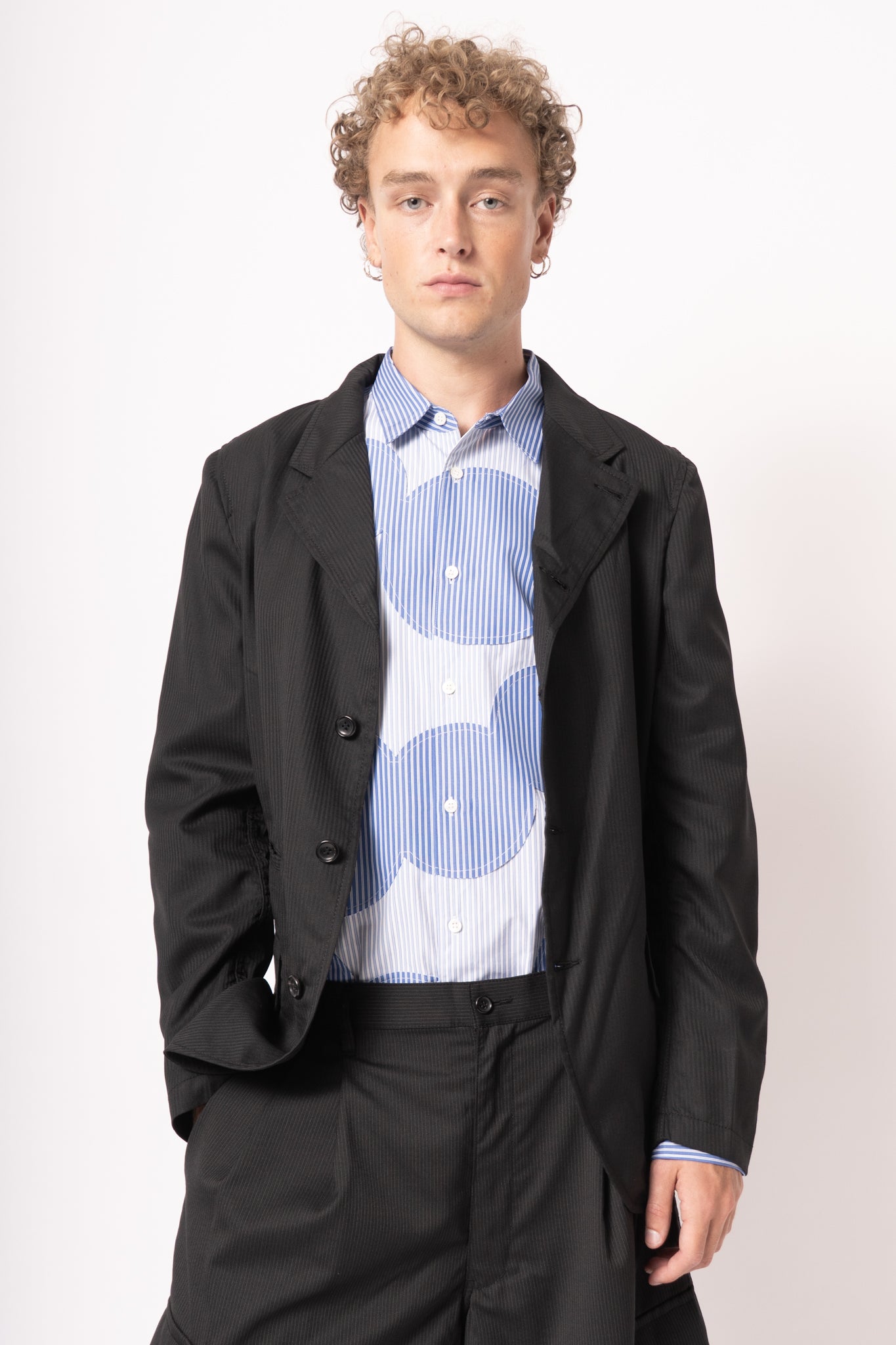 Single Breasted Herringbone Blazer Black/Navy