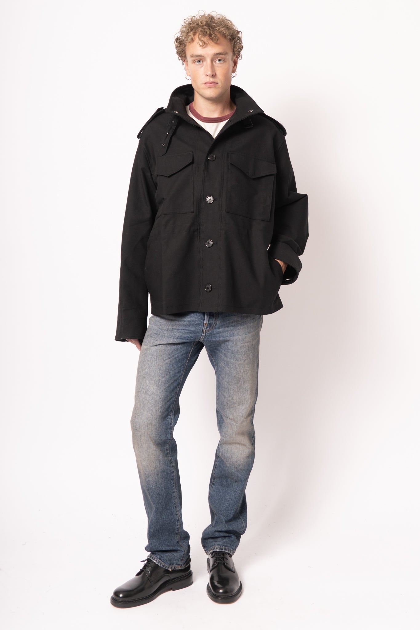 Cotton Satin Blouson Jacket Black
