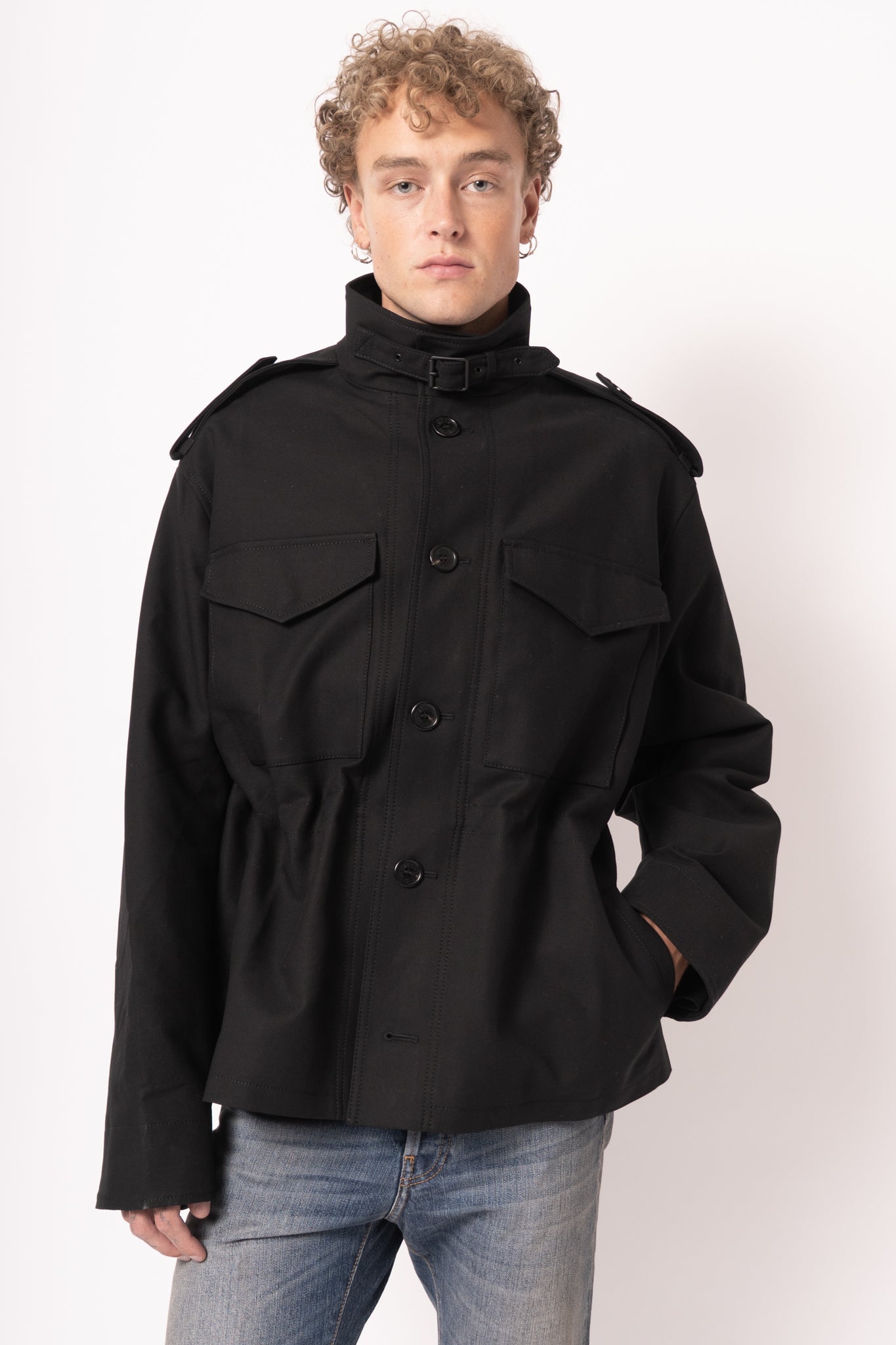 Cotton Satin Blouson Jacket Black