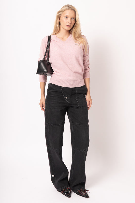 Lambswool V-Neck Logo Knit Pink