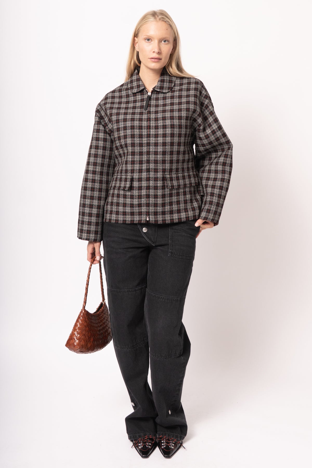 Checkered Wool Zip Jacket