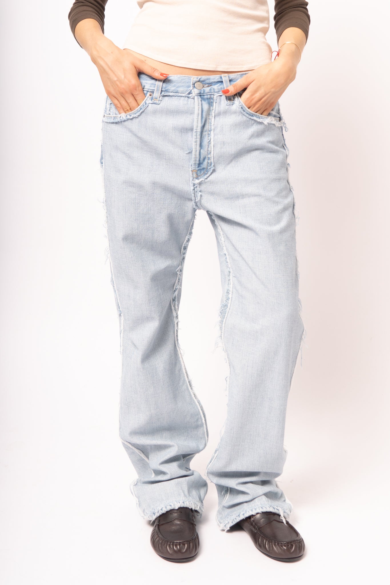 Frayed Denim Jeans Light Blue