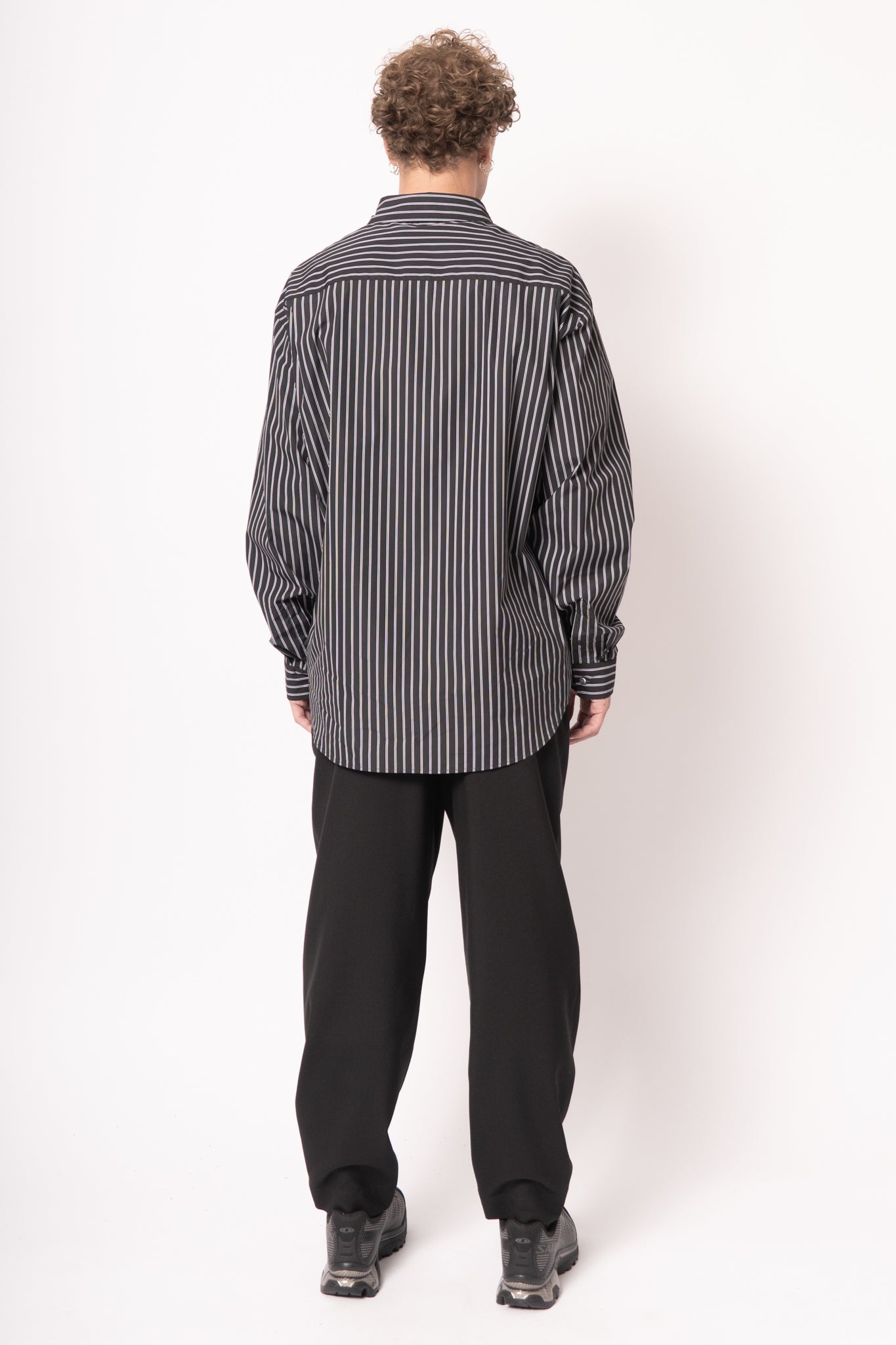 Techno Striped Poplin Shirt Black