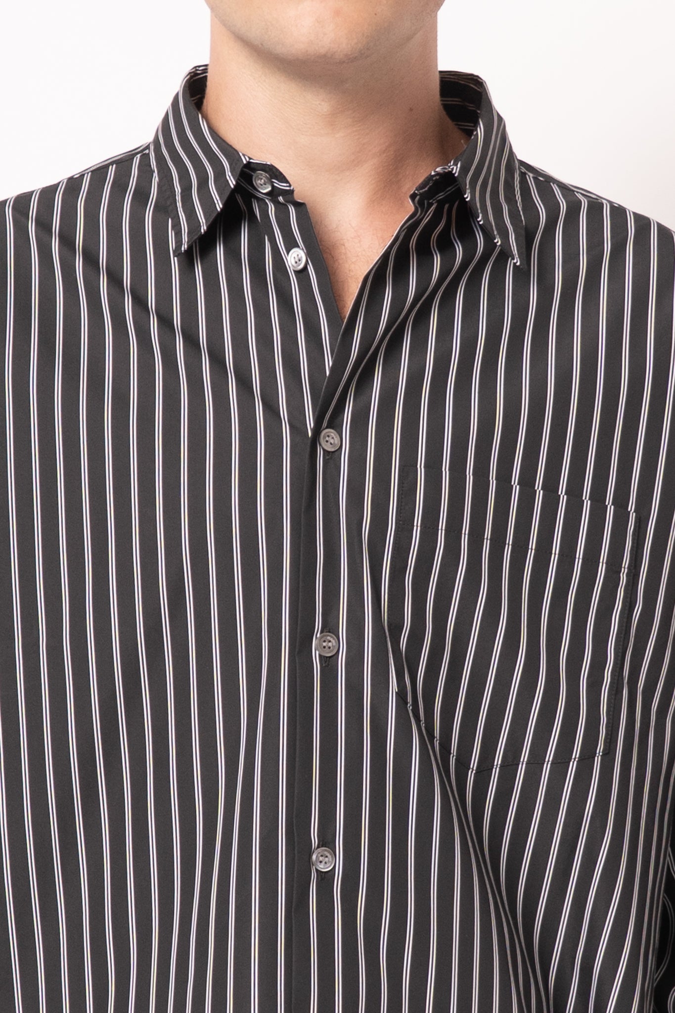 Techno Striped Poplin Shirt Black
