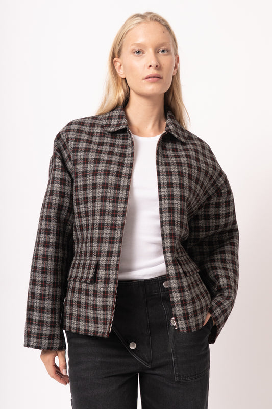 Checkered Wool Zip Jacket