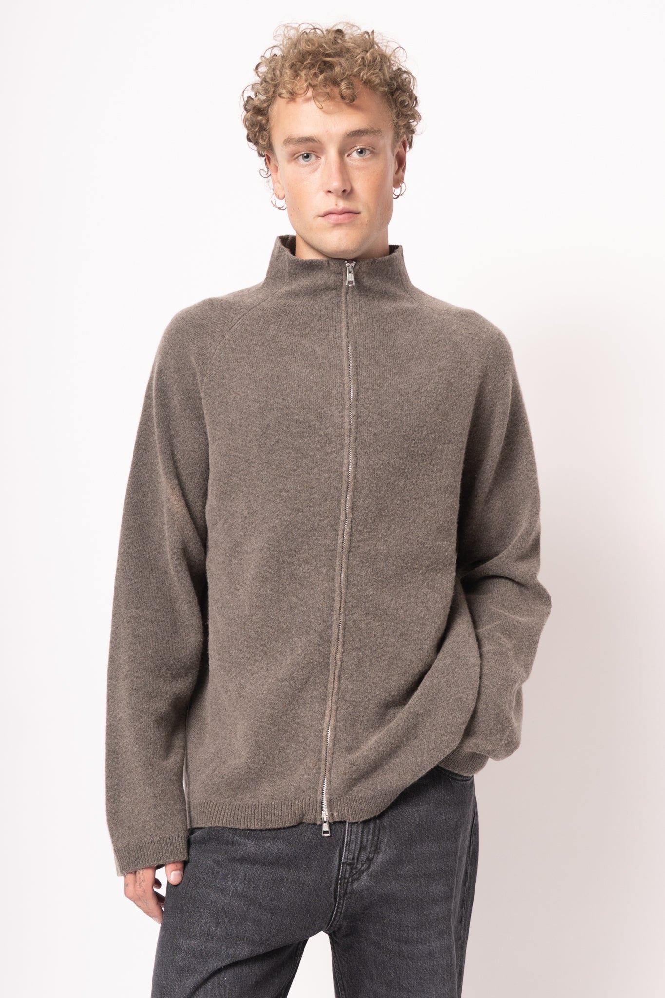 Line Zip Cardigan Mud Spray Dye Cherub Wool