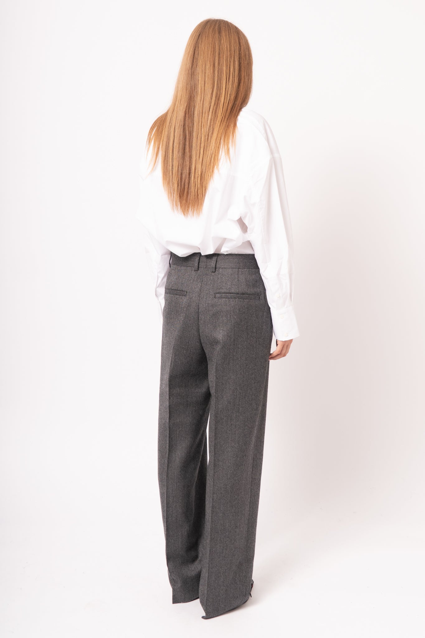 Herringbone Double-Pleat Trousers Dark Grey Melange