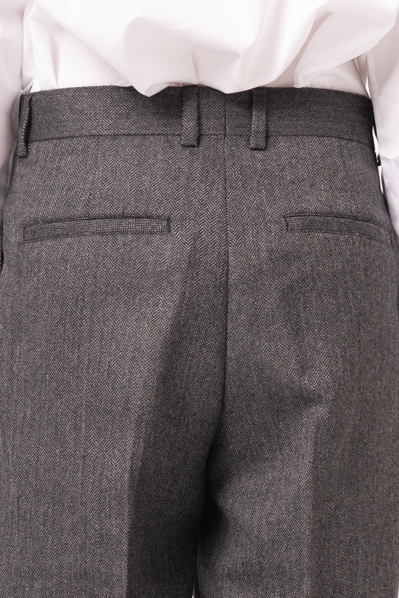 Herringbone Double-Pleat Trousers Dark Grey Melange