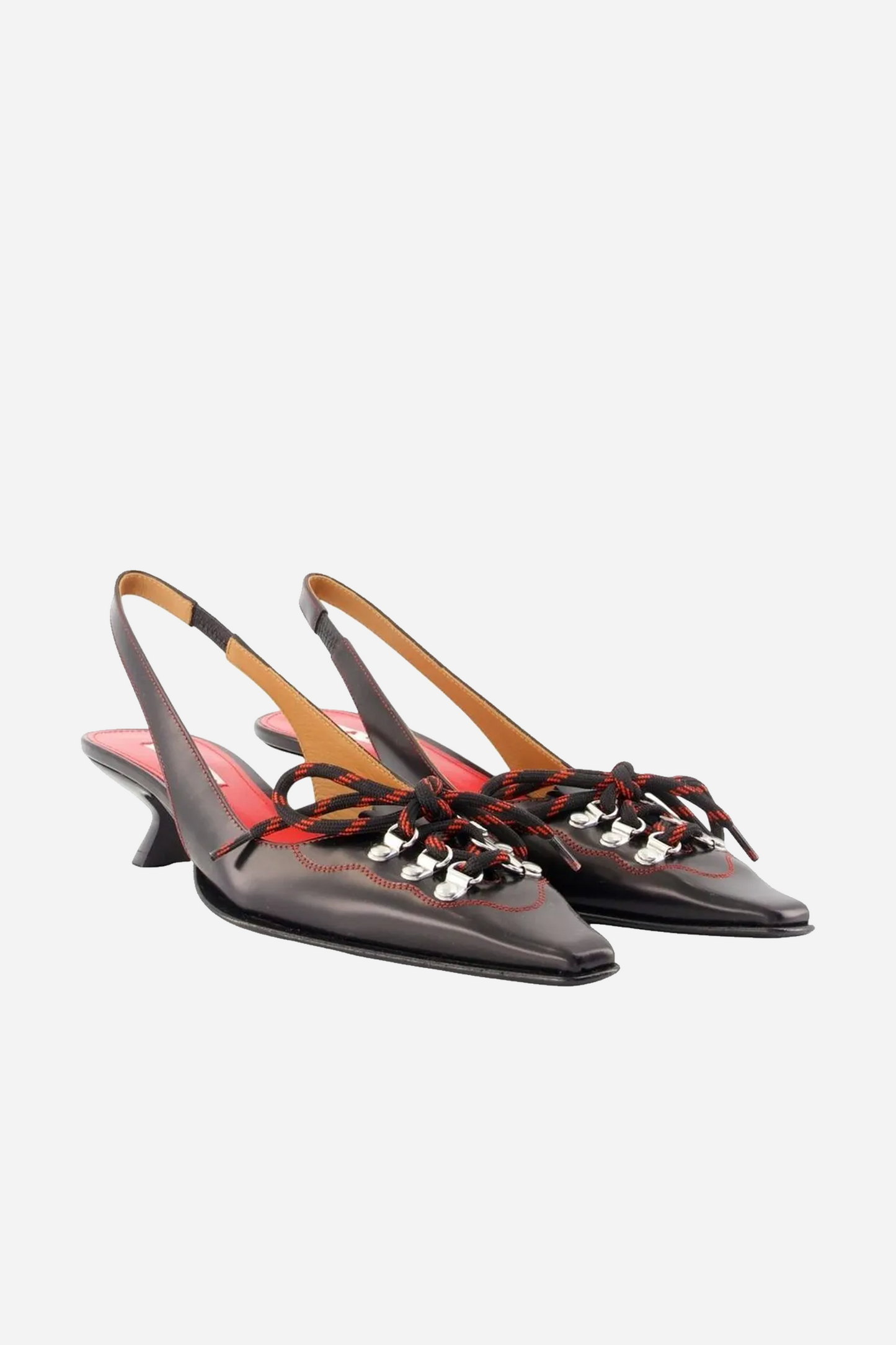 Lace-Up Slingback Leather Pumps