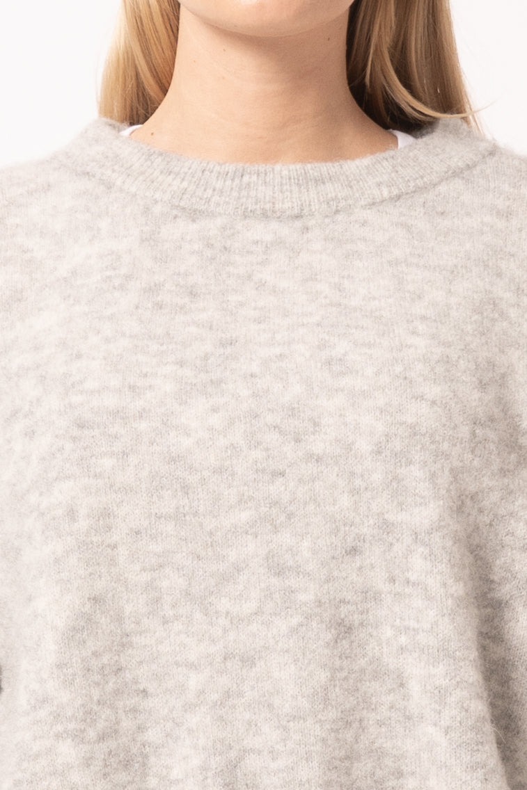 Pull Ample Ml Col Rond Gris Clair Chiné