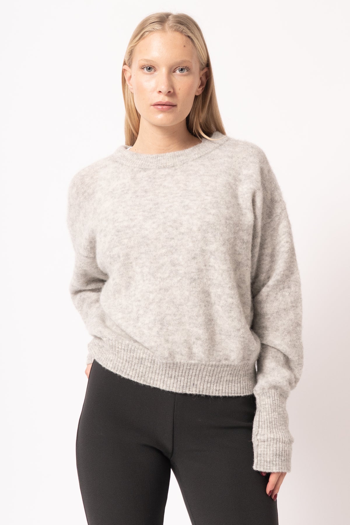 Pull Ample Ml Col Rond Gris Clair Chiné