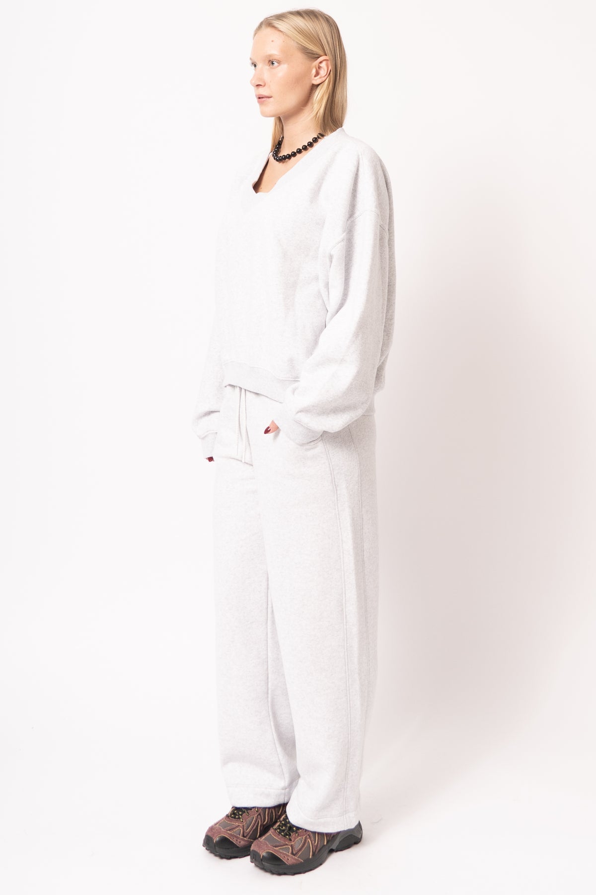 Sweat Ml Col V Gris Chiné