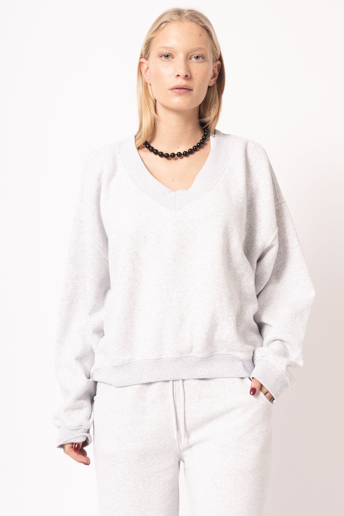 Sweat Ml Col V Gris Chiné