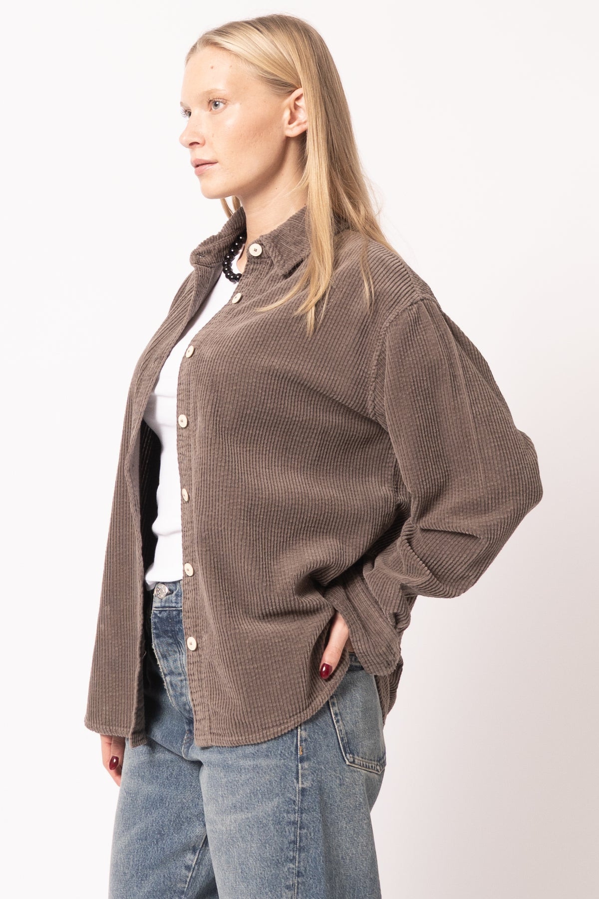 Chemise Longue Ample Ml Col Boutonne Cendre Vintage