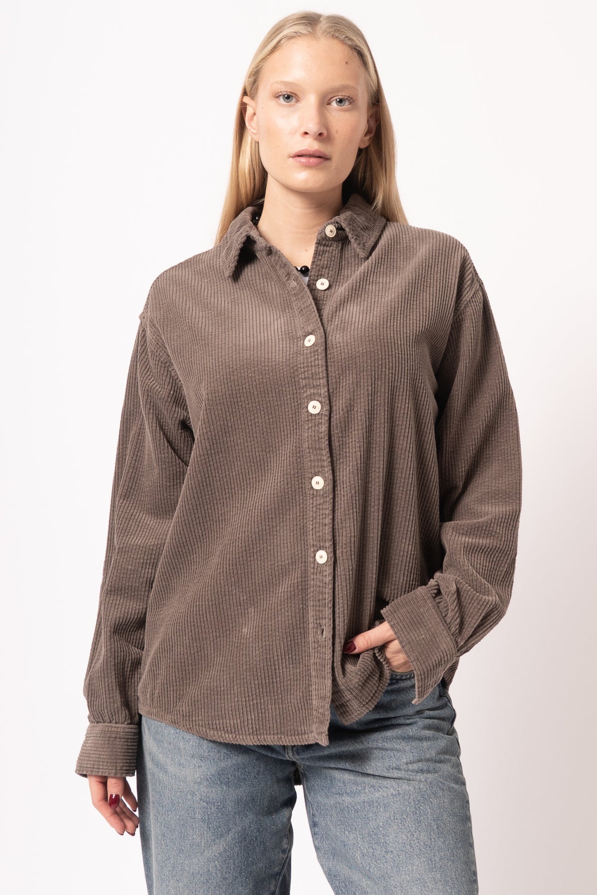 Chemise Longue Ample Ml Col Boutonne Cendre Vintage
