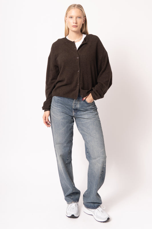 Gilet Ml Col Rond Boutonne Choco Chiné
