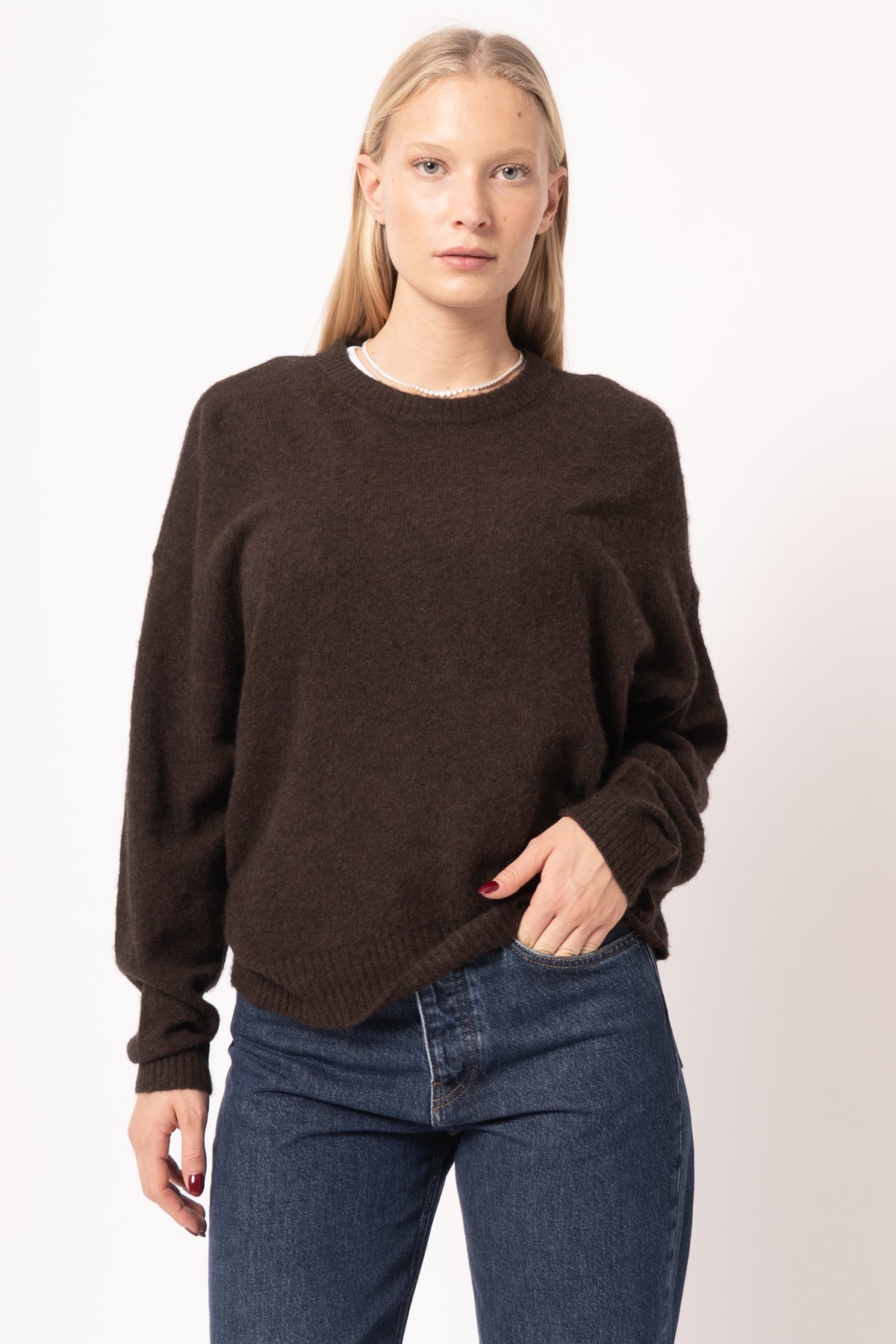 Pull Boule Ml Col Rond Choco Chiné