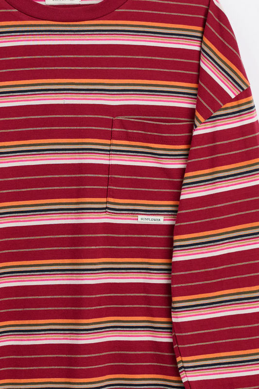 Stripe LS Pocket Tee Burgundy