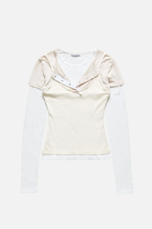Layered Jersey Shirt With Bow White/Off White