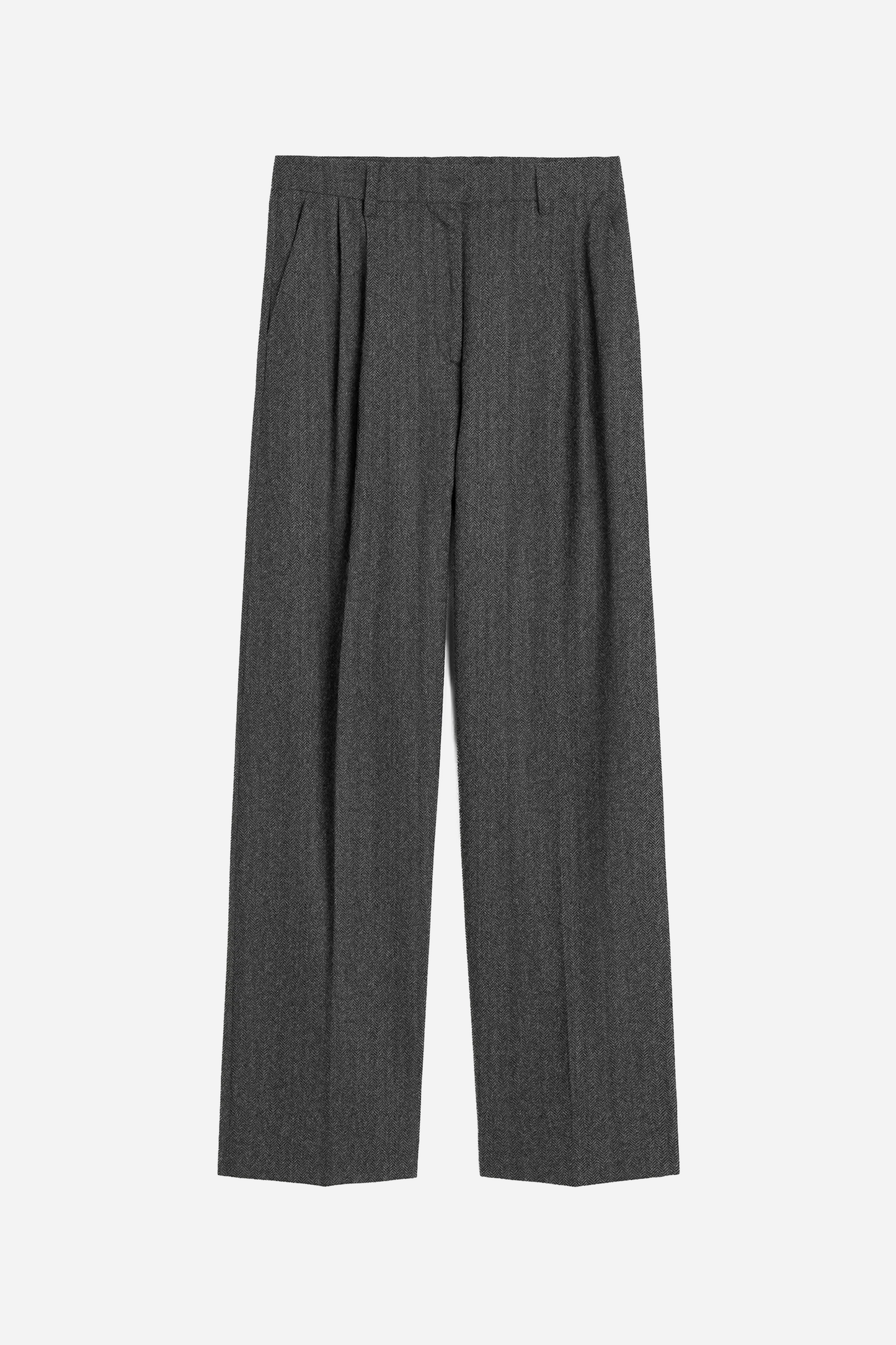 Herringbone Double-Pleat Trousers Dark Grey Melange