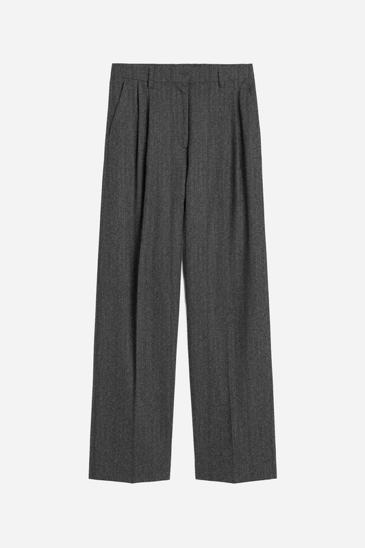 Herringbone Double-Pleat Trousers Dark Grey Melange